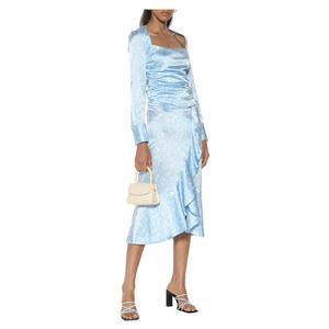 GANNI Stretch-silk satin midi skirt Blue Midi Floral Cute Ruffle Romantic 10
